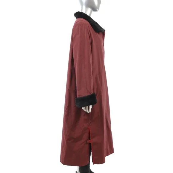 Valentino Burgundy Coat with Sheared Nutria Lining- Size XL - Picture 5 of 9